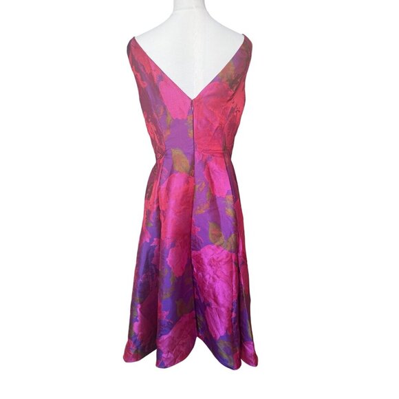 Adrianna Papell Floral Fit and Flare Dress 10 Jacquard Cocktail Easter Wedding - Picture 6 of 13